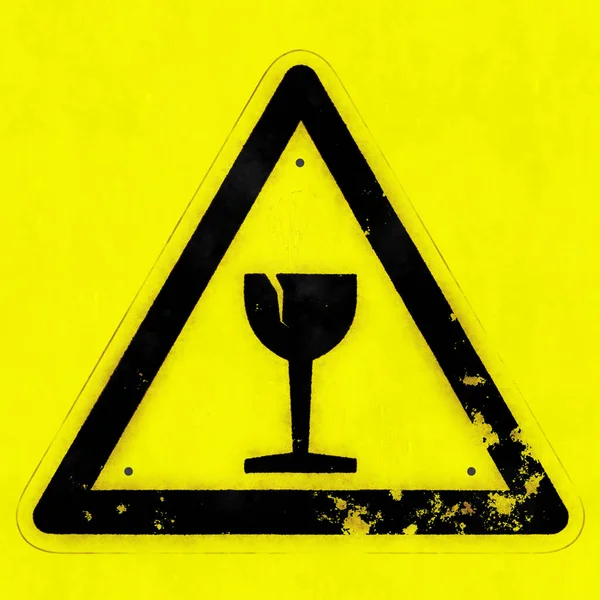 黄色の背景に隔絶されたガラスの警告サインのイラスト — ストック写真