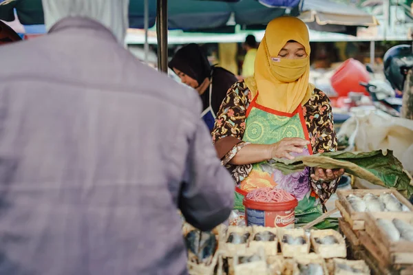 Sragen Indonesia 2021 Situación Del Mercado Tradicional Durante Pandemia Del — Foto de Stock