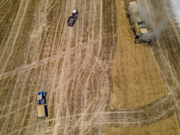 Vzdušný Pohled Traktor Obdělávající Půdu — Stock fotografie