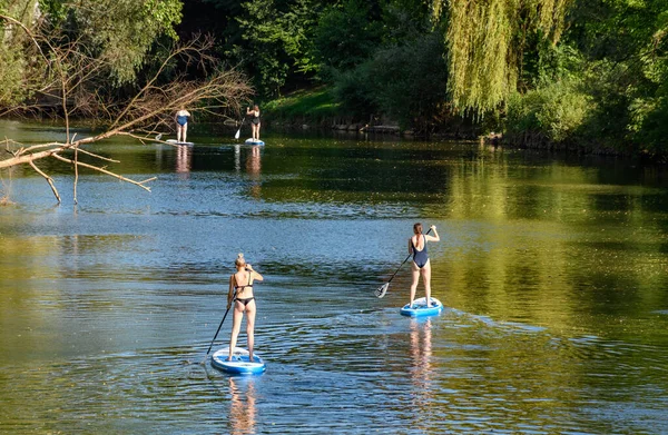 Kostanjevica Krki Eslovenia Junio 2021 Grupo Mujeres Jóvenes Remando Hermoso — Foto de Stock