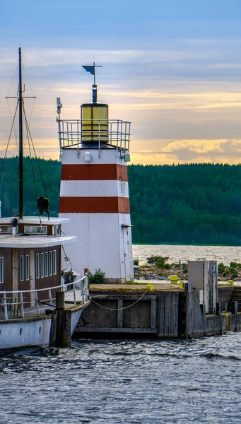 Photo Coucher Soleil Depuis Port Lahti Son Phare — Photo