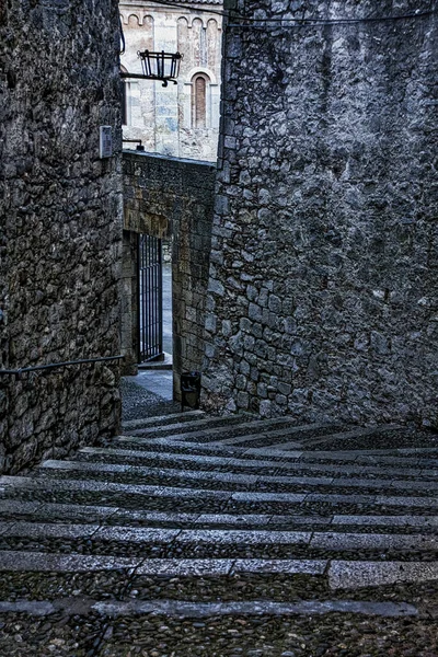 Een Wandeling Door Barri Vell Oude Wijk Van Girona Een — Stockfoto