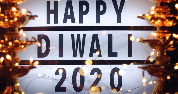 Banner Dizendo Happy Diwali 2020 Decorado Com Luzes Festivas — Fotografia de Stock