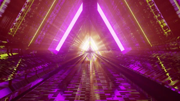 未来的な三角形のトンネルとクールなライトを持つ抽象的な技術の背景デザイン — ストック写真