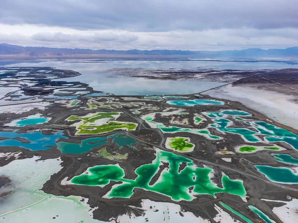 Vista Aérea Del Lago Dachaidan Jade Lago Salado Ubicado Provincia — Foto de Stock