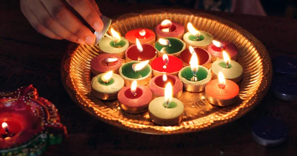Fotografie Închidere Lumânărilor Decorative Diwali — Fotografie, imagine de stoc