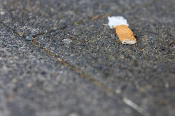 Primo Piano Una Sigaretta Fumata Caduta Terra — Foto Stock