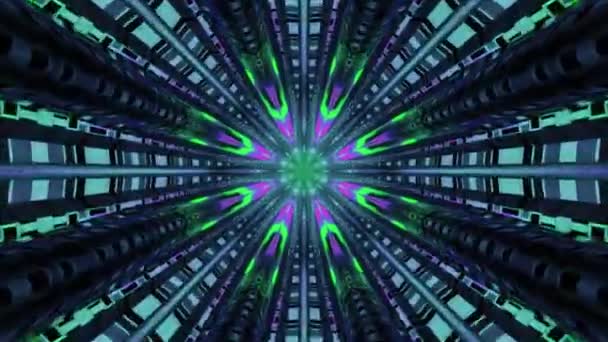Een Portaal Van Prachtige Neonlichten Met Gloeiende Lijnen Een Tunnel — Stockvideo