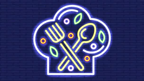 Glowing Neon Line Pizza Meat Music Cooking Icon Isolated Brick — Video