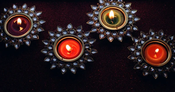 Velas Decorativas Para Festival Diwali Fundo Escuro — Fotografia de Stock