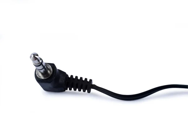 Μαύρο Καλώδιο Σύνδεσης Ακουστικά Λεπτομέρεια Λευκό Φόντο — Φωτογραφία Αρχείου