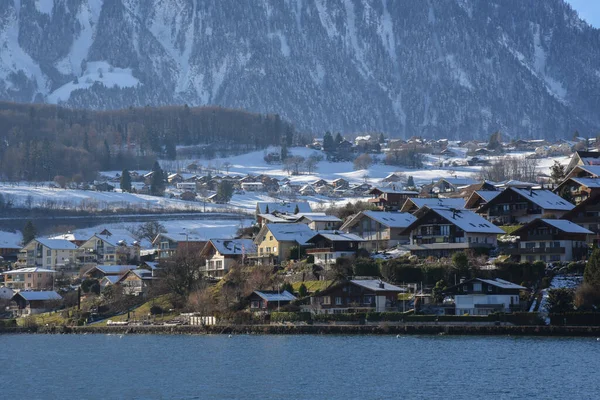 Los Edificios Del Casco Antiguo Cerca Del Lago Thun Suiza — Foto de Stock