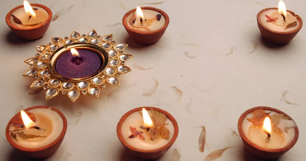 Lovitură Closeup Lumânări Decorative Diwali — Fotografie, imagine de stoc