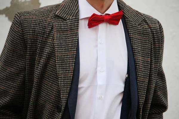 Closeup Shot Man Wearing Jacket Shirt Bow Tie — Stock Photo, Image