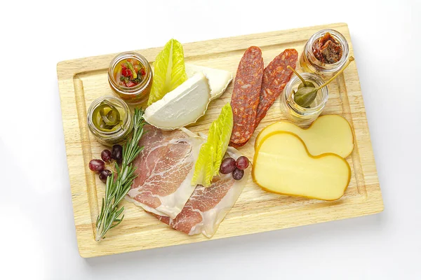Top View Appetizer Prosciutto Ham Cheese Wooden Board Royalty Free Stock Images