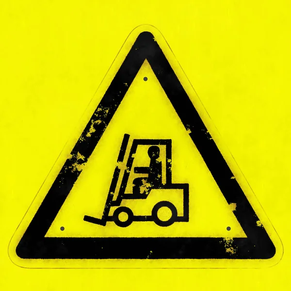 黄色背景下隔离的叉车安全标志示例 — 图库照片
