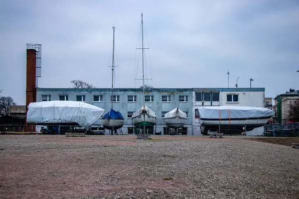 Alguns Barcos Retirados Água Para Inverno — Fotografia de Stock