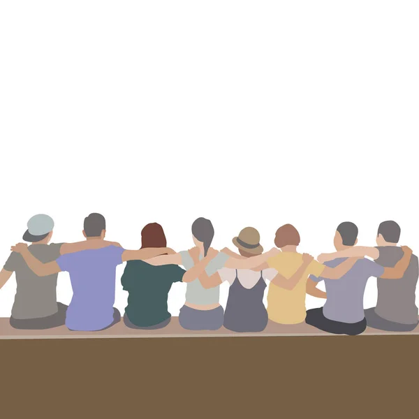 An illustration of a group of people sitting on a bench- concept for cooperative people