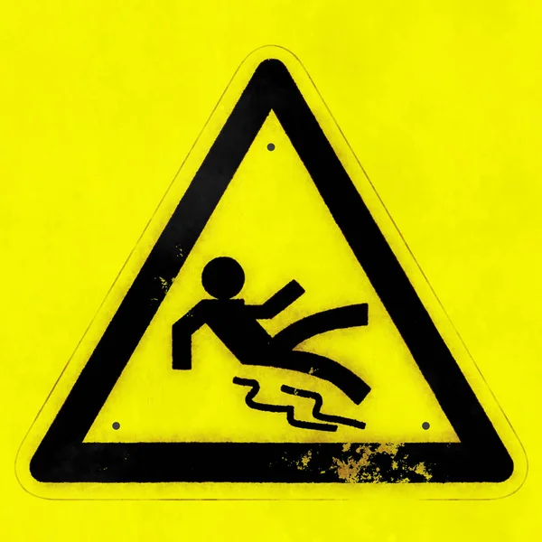 黄色の背景に隔離されたぬれた滑りやすい床のサインのイラスト — ストック写真