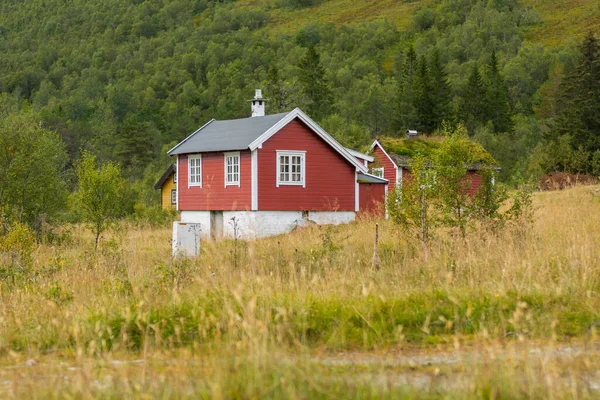 Ein Dorfhaus Auf Der Grünen Wiese Norwegen — Stockfoto
