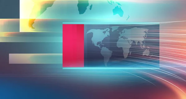 A 3D rendering of modern news studio space with a world map - suitable for general news background