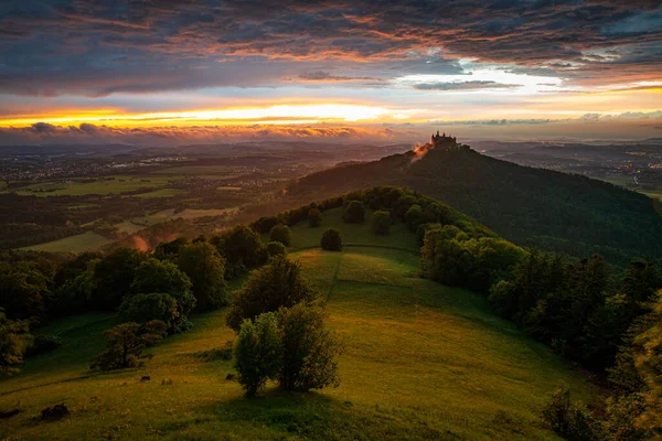 Vertikal Bild Val Orcia Vid Solnedgången Italien — Stockfoto