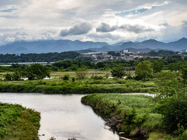 Sungai Sagami Perbatasan Antara Sagamihara Dan Atsugi Prefektur Kanagawa Jepang — Stok Foto