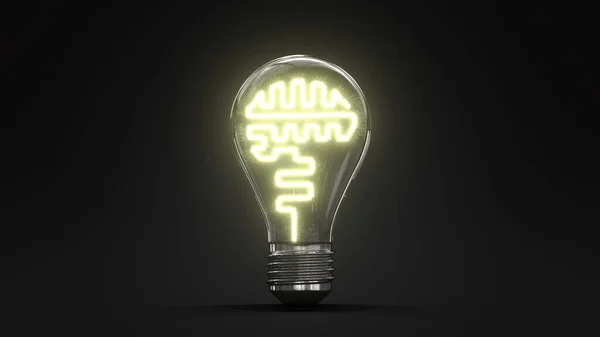 Rendering Lightbulb Brain Outline Dark Backgroun — Stock Photo, Image