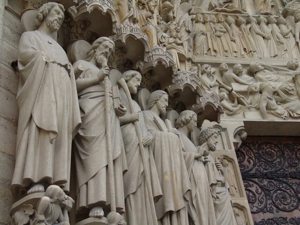 Paris France Août 2010 Détails Des Sculptures Entrée Principale Cathédrale — Photo