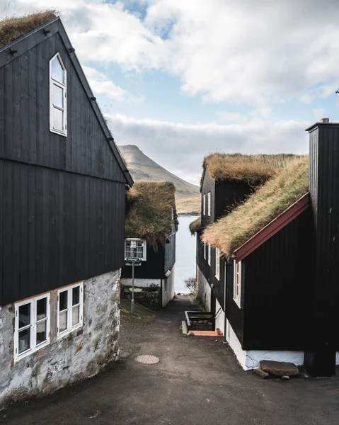 Uma Bela Foto Casas Costeiras Rurais Nas Ilhas Faroé — Fotografia de Stock