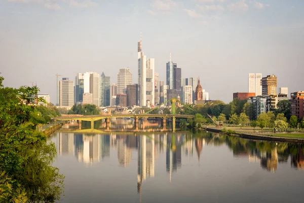 Paisaje Urbano Frankfurt Rodeado Río Vegetación Alemania —  Fotos de Stock