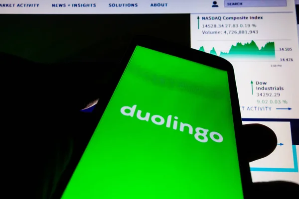 Sao Paulo Brazil Května 2021 Smartphone Logem Aplikace Duolingo Obrazovce — Stock fotografie
