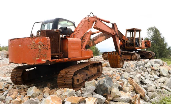 Uma Máquina Escavadora Canteiro Obras — Fotografia de Stock