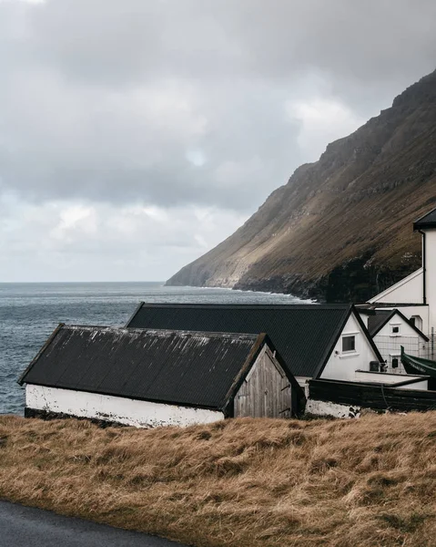 Une Belle Photo Maisons Côtières Blanches Bour Îles Féroé — Photo