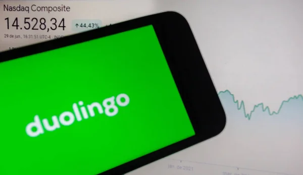 Sao Paulo Brazil Mei 2021 Smartphone Met Duolingo Taal App — Stockfoto