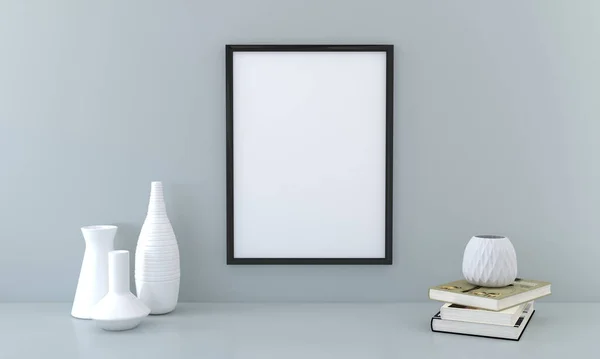 Uma Moldura Branco Vasos Uma Mesa — Fotografia de Stock