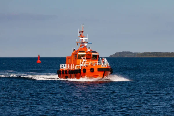 Bright Orange Pilot Boat Returning Port Mission Baltic Sea Travemuende — Stock Photo, Image
