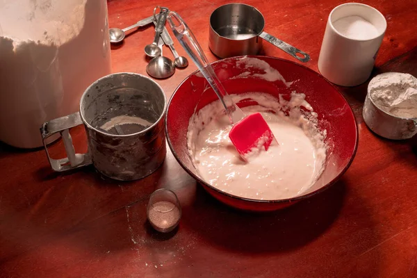 Primo Piano Preparazione Dell Impasto Cucina — Foto Stock