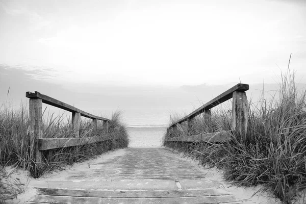 Šedá Stupnice Dřevěné Promenády — Stock fotografie