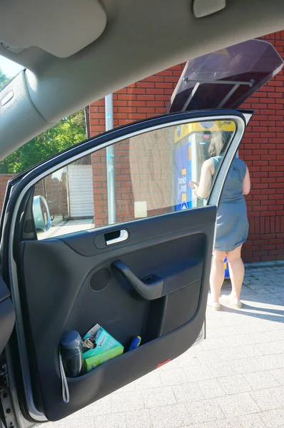 Pobierowo Poland Jun 2021 Open Door Car Female Standing Atm — Stock Photo, Image