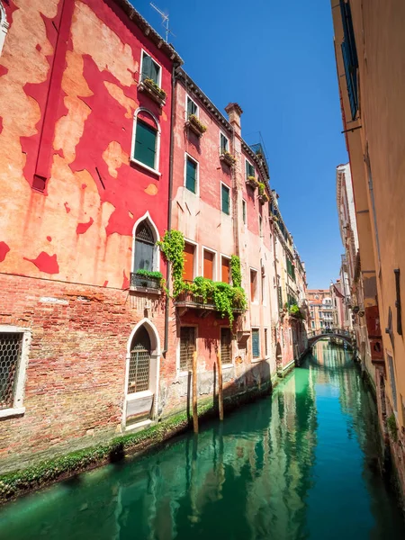Canal Agua Venecia Con Casas Ladrillos Viejos Colores Verde Calle — Foto de Stock