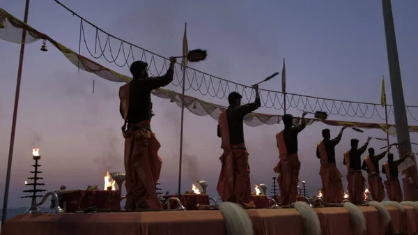 Varanasi Índia Mar 2019 Uma Manhã Nascer Sol Com Grande — Fotografia de Stock