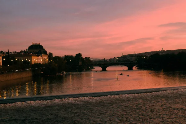 Blick Auf Den Sonnenuntergang Der Karlsbrücke Prag Tschechien — Stockfoto