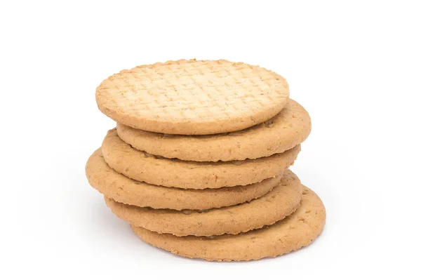 Primer Plano Seis Galletas Digestivas Avena Una Pila Desigual Aislada —  Fotos de Stock