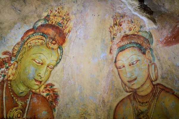 Krásná Nástěnná Malba Archeologickém Nalezišti Horském Komplexu Sigiriya Památka Světového — Stock fotografie