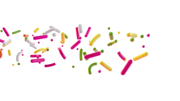 Rendering Colorful Sugar Sprinkles Coming Left Side White Background — Stock Photo, Image