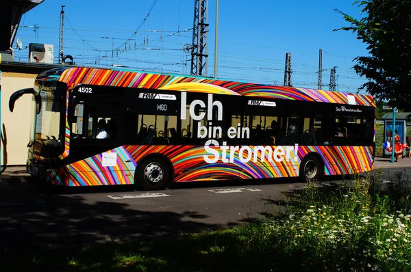 Frankfurt Alemanha Junho 2021 Dos Primeiros Ônibus Elétricos Frankfurt Alemanha — Fotografia de Stock