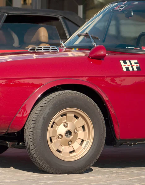 Pesaro Italy Jul 2021 Vertical Shot Red Vintage Car Exhibition — Stock Photo, Image