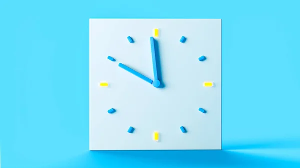 Saat Gösteren Mavi Arkaplanda Kare Şeklinde Beyaz Asgari Bir Saatin — Stok fotoğraf