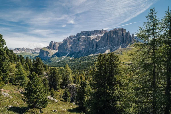 Вид Селлу Ронду Перевала Селла Джильо Италия Высокая Скальная Стена — стоковое фото